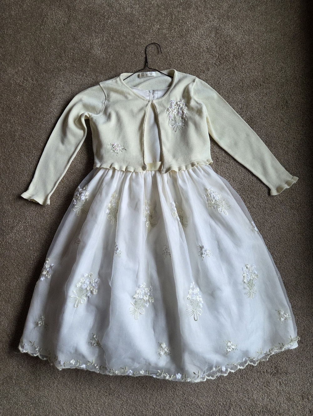 Girls American Princess Size 8 Fancy Pale Yellow Sleeveless Dress With Sweater